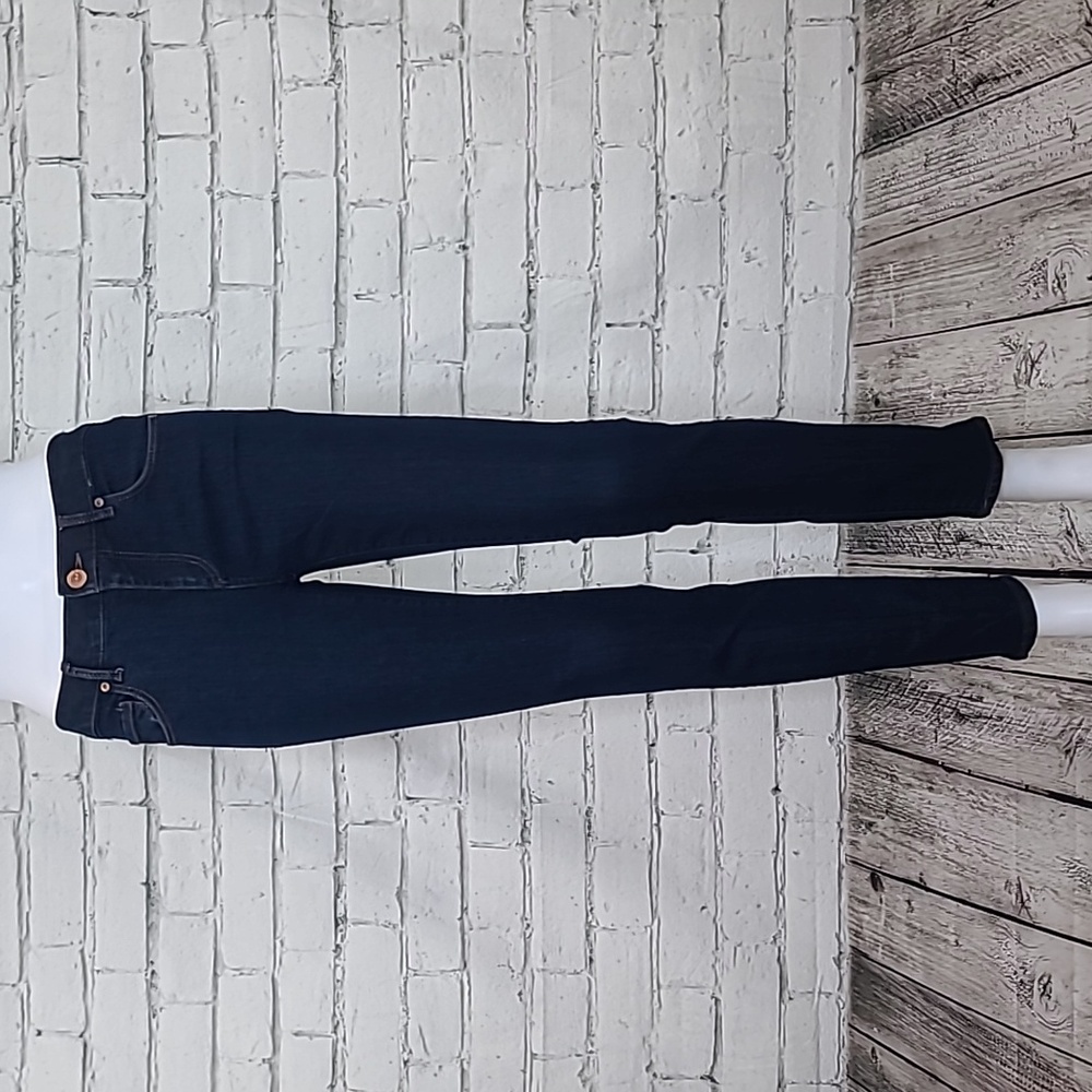 Ann Taylor Loft Classic Modern High Waist Skinny Ankle Jeans in Dark Blue Wash